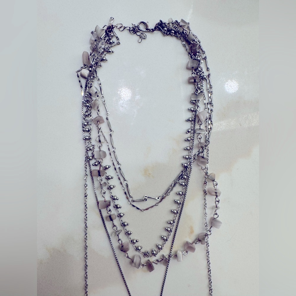 Free People Boho Silver and purple amethyst layered necklace - Picture 3 of 3